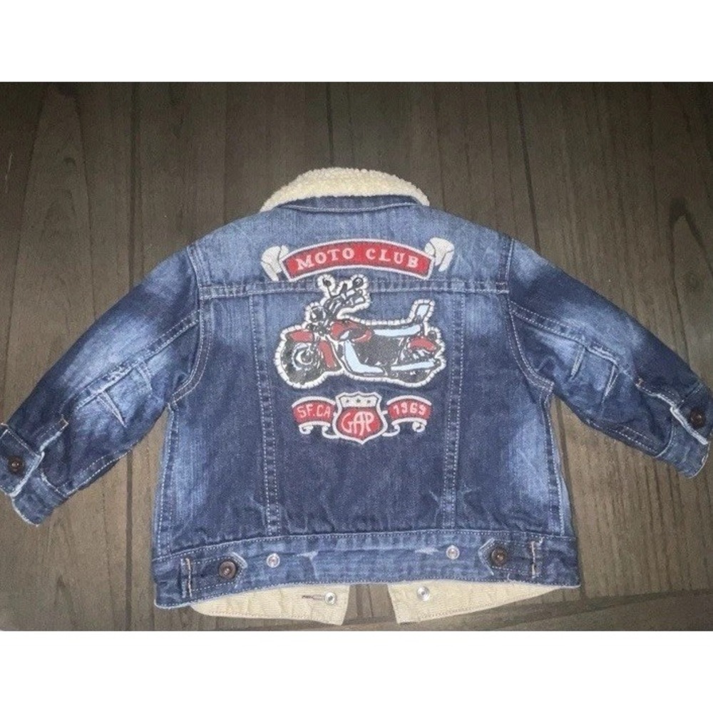 Baby gap 18-24 months Moto club lined denim jacket quilted Sherpa SF CA GAP 1969